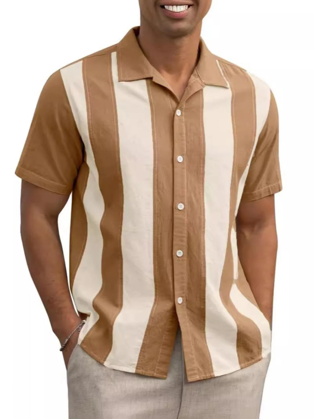 

Loose Patchwork ort Sve Men's irt Retro Sle Casual Comfortable Fit Faionable Cuban Collar Button up by Unknown Brand