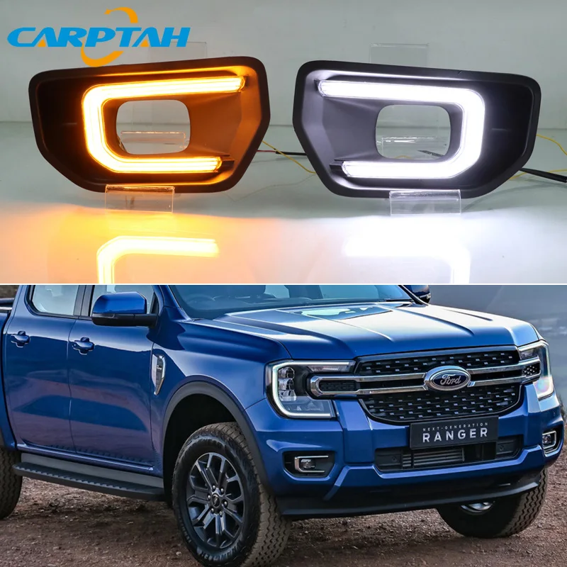 LED Daytime Running Light For Ford Ranger XLT SPORT Platinum 2022 2023 Waterproof 12V Yellow Turn Signal Bumper Lamp LED DRL