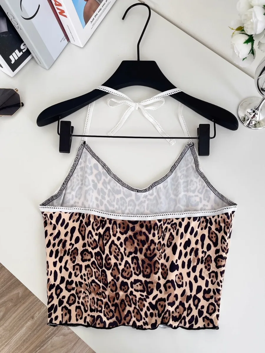 Foamlina Ins Top sexy con scollo all'americana per donna 2025 Estate Nuovo desiderio puro Hot Girl Slim Fit Gilet senza schienale Leopard Camis Street