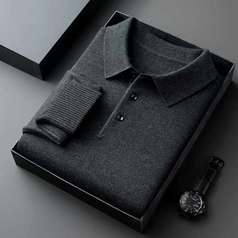 

New Men's Knitted Wool irt Long Sve Collared Sweater Pure Color Base Layer Winter Faion Casual Straight Fit Thi...