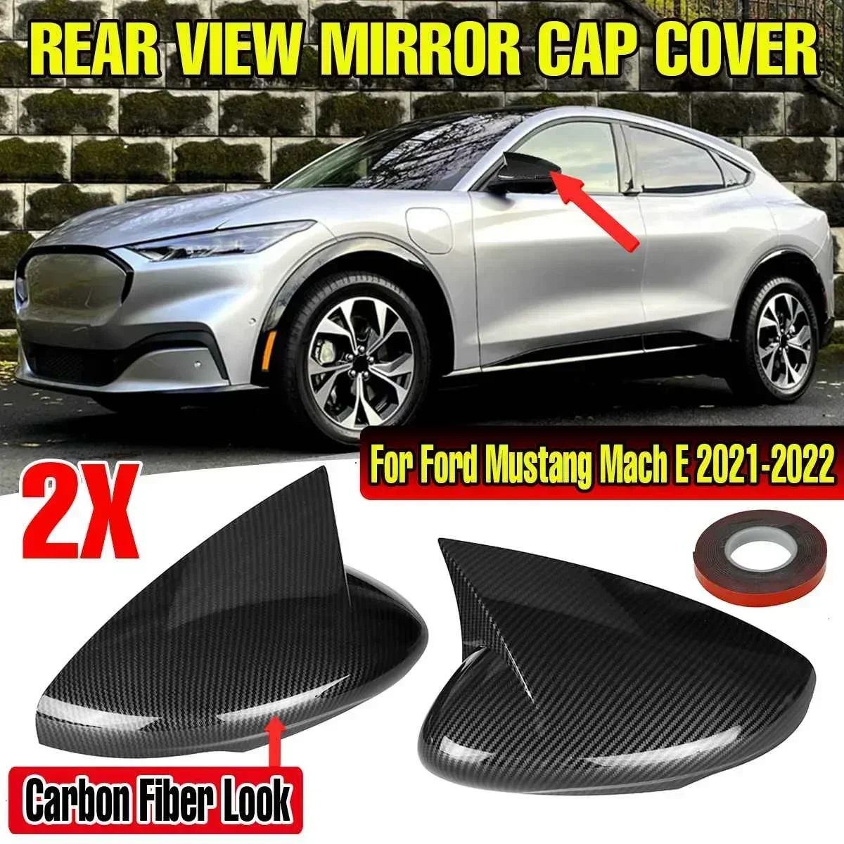 2X Rear View Mirror Cover Cap Add-on For Ford for Mustang Mach E 2021-2022 Rearview Mirror Cover Shell Case Trim Car Accessories