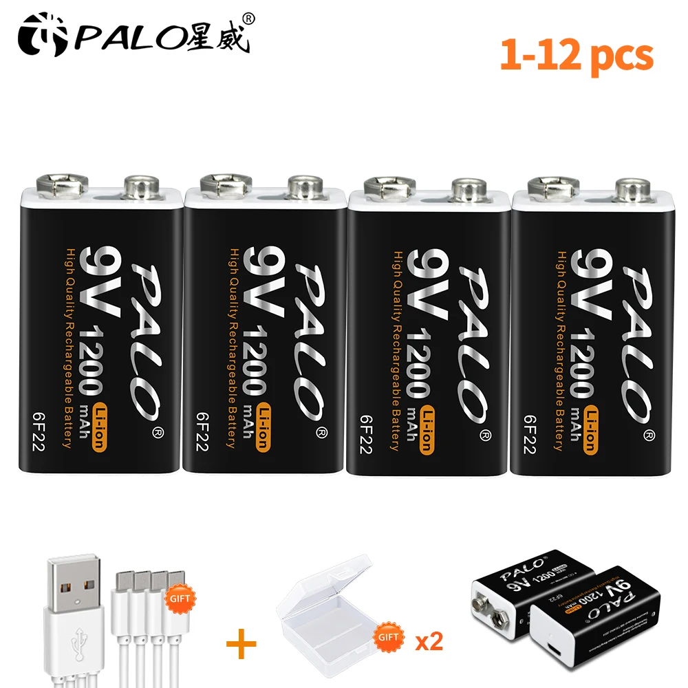 PALO 1200mAh Micro USB 9V Battery Rechargeable 9 Volt Li-ion 6F22 Lithium Battery for RC Helicopter Model Microphone Toy