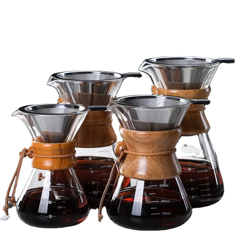 1000Ml Pour Over Coffee Maker Glass Coffee Pot Manual Dripper Brewer Teapot with Stainless Steel Filter and Cork for Home Travel