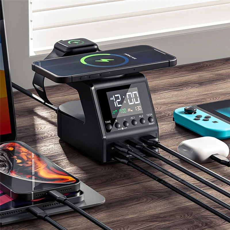 【صفقة حصرية!】محطة شاحن غان 240 وات مع منبه لعرض الوقت 4X140w PD3.1 USB Type C شاحن لاسلكي سريع لجهاز Macbook #5