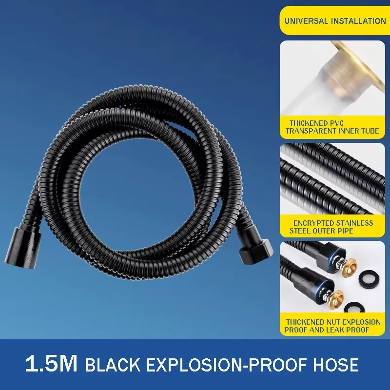 

1.5/2/3M Black PVC Flexible Shower Hose Long Bathroom Shower Water Hose Extension Plumbing Pipe Pulling Tube Bath Accessories