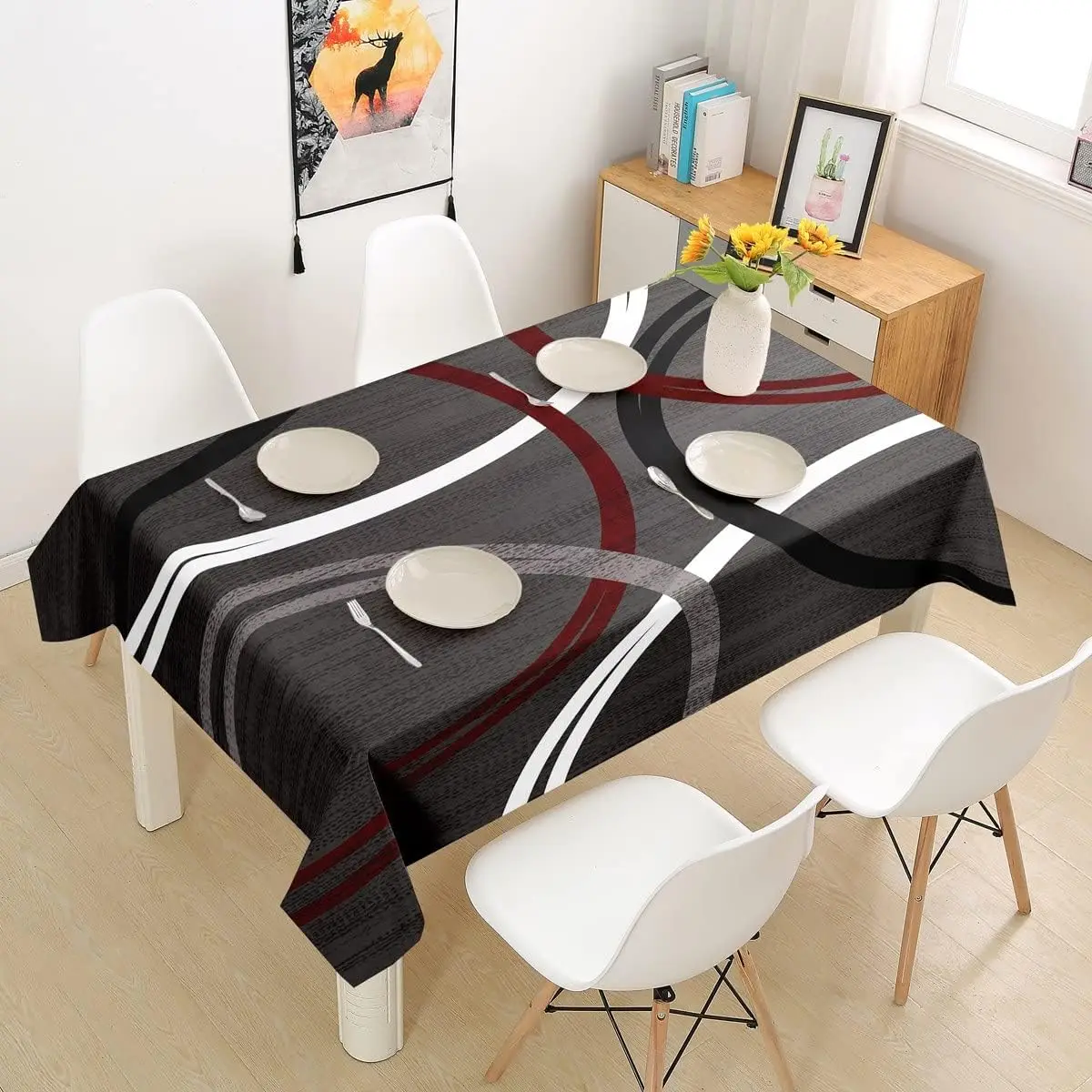

Скатерть с абстрактным геометрическим принтом, синяя, черная, серая, моющаяся скатерть для ужина, пикника, украшения дома