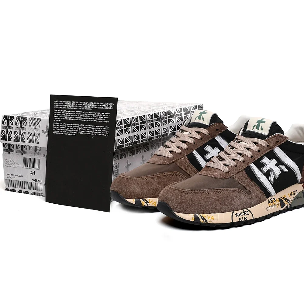 PREMIATA Luz masculina de luxo camurça malha respirável leve sapatos de corrida tendência de rua retro moda nicho sapatos esportivos casuais