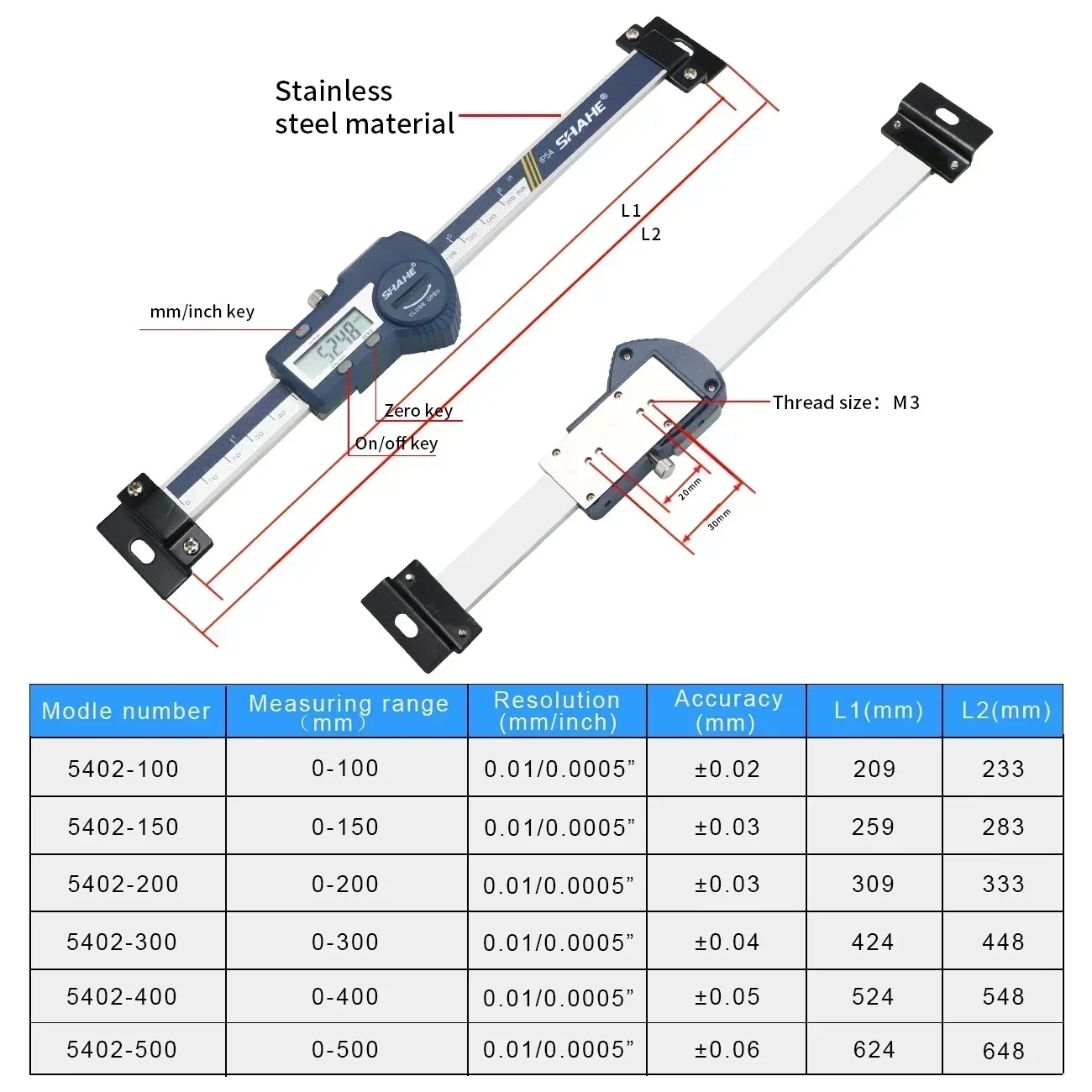 0-100/150/200/300mm Horizontal Type Digital Stainless Steel Linear Scale Ruler Instrument Linear Horizontal Scale Ruler Tools