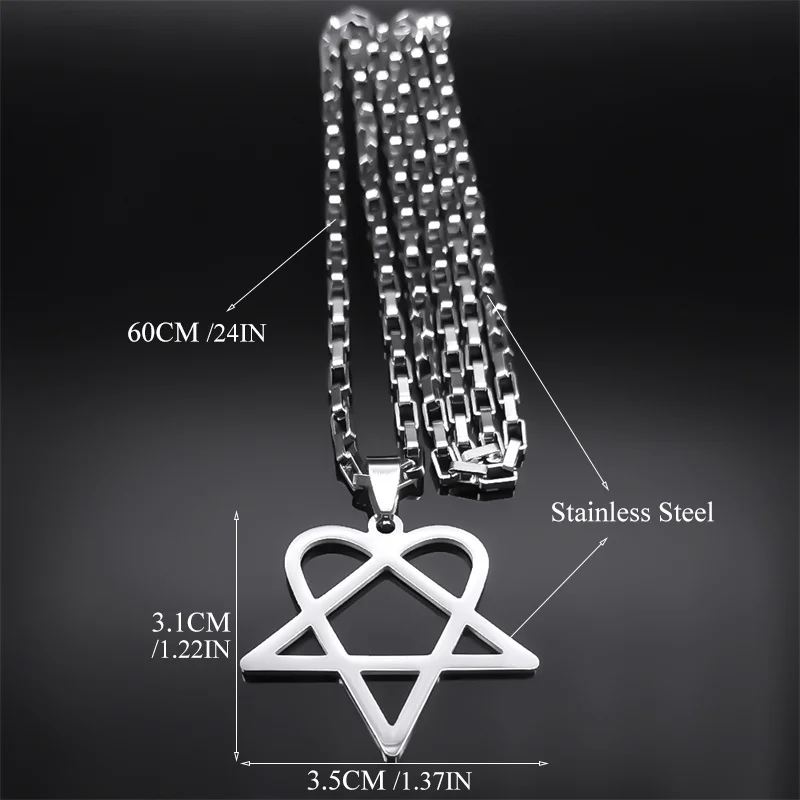 Hip Hop Rock Musik Him Heartagram Stern Herz Halskette für Frauen Männer Edelstahl Y2k Black Metal Band Goth Punk Kette Schmuck – Detail 9