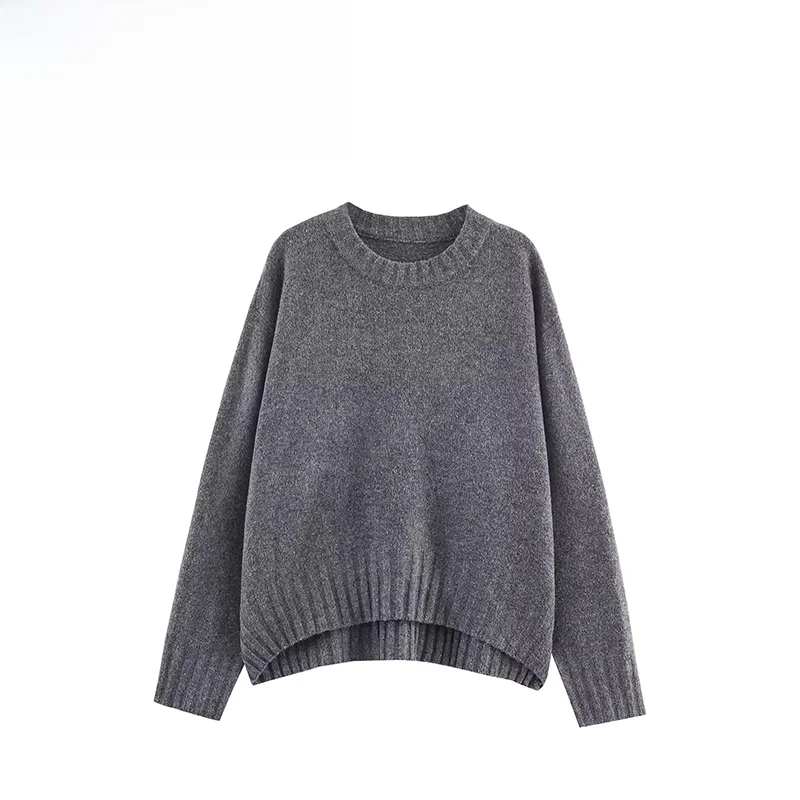 Faionable Knitted Sweater Women's Autumn New Sle Ribbed Knitwear Casual Loose Fit Long Sve round Ne Polyester Fiber