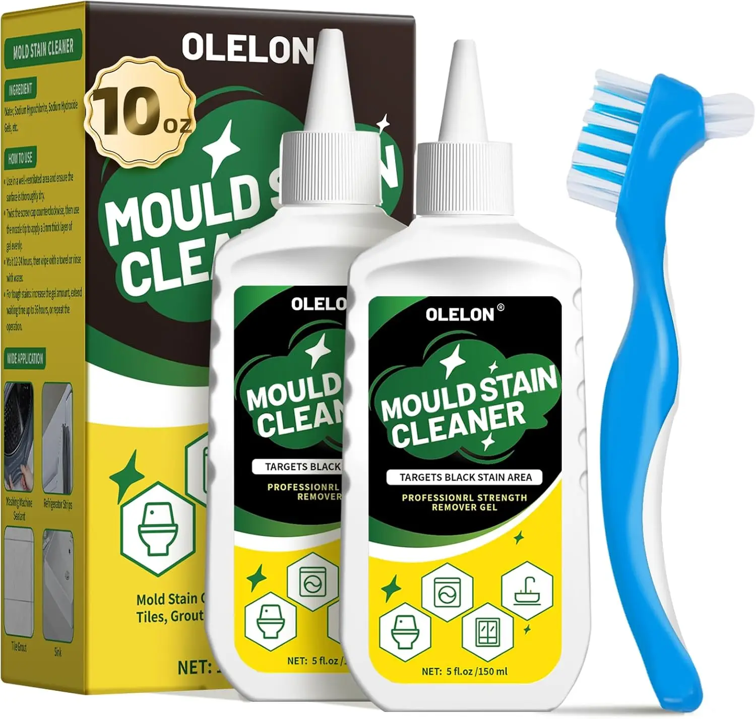Mold Stain Remover Gel for Washing Machine, Rubber, Grout, Tiles - 300ml