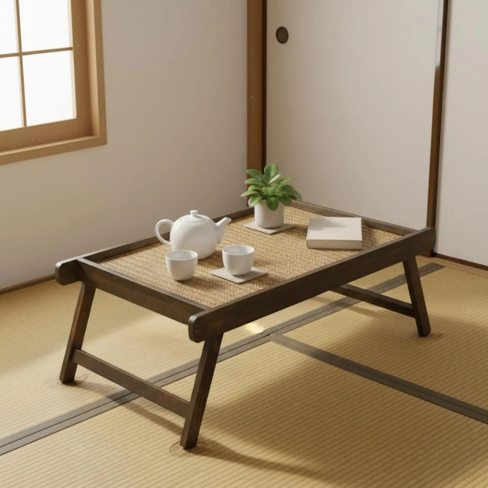 Folding Tea Table Handmade Bamboo Tea Table Bamboo Low Desk Natural Design Home Furniture Space Saving for Window Seat