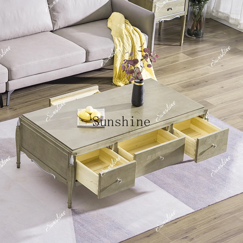 All solid wood light luxury living room small apartment modern simple household with drawer coffee table  FT