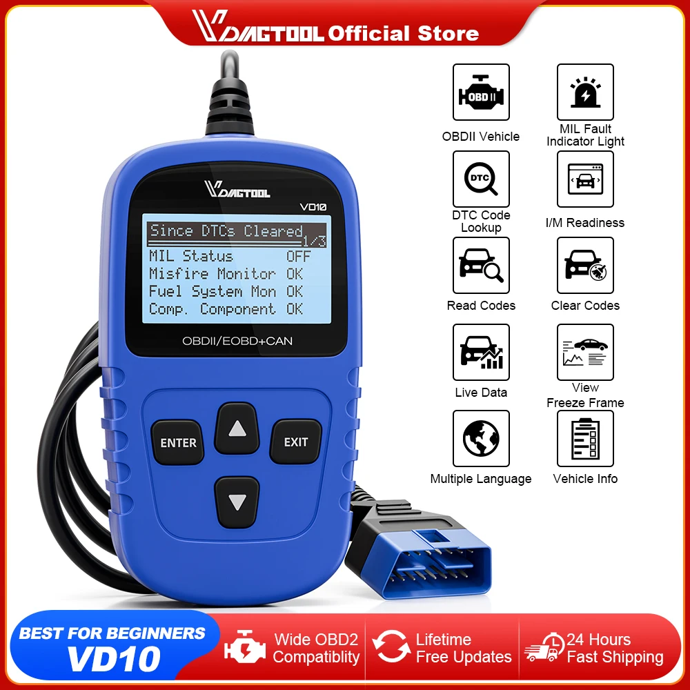 2024 VDIAGTOOL VD10 OBD2 Tarayıcı I/M Hazırlık Ile Profesyonel OBDII Teşhis Kodu Okuyucu Araçları Kontrol Motor Işığı