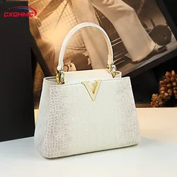 Luxury Fashion White Leather Women Handbags 2024 New Female Small Shoulder Messenger Bag Crocodile Pattern Portable Shell Bags