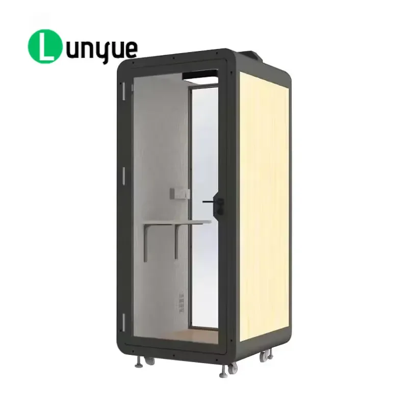 Modern Aluminum Framed Soundproof Phone Booth Removable Private Office Pod with Ventilation System for Workplace Privacy