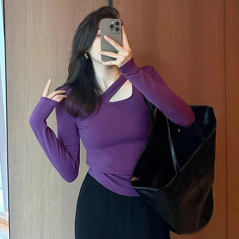 Damska warstwa bazowa o dużej wielkości dla osób o wadze 40-136 kg, ciepła, ocieplana warstwa wewnętrzna na jesień i zimę 2026, bluzka z długim rękawem i wycięciem.