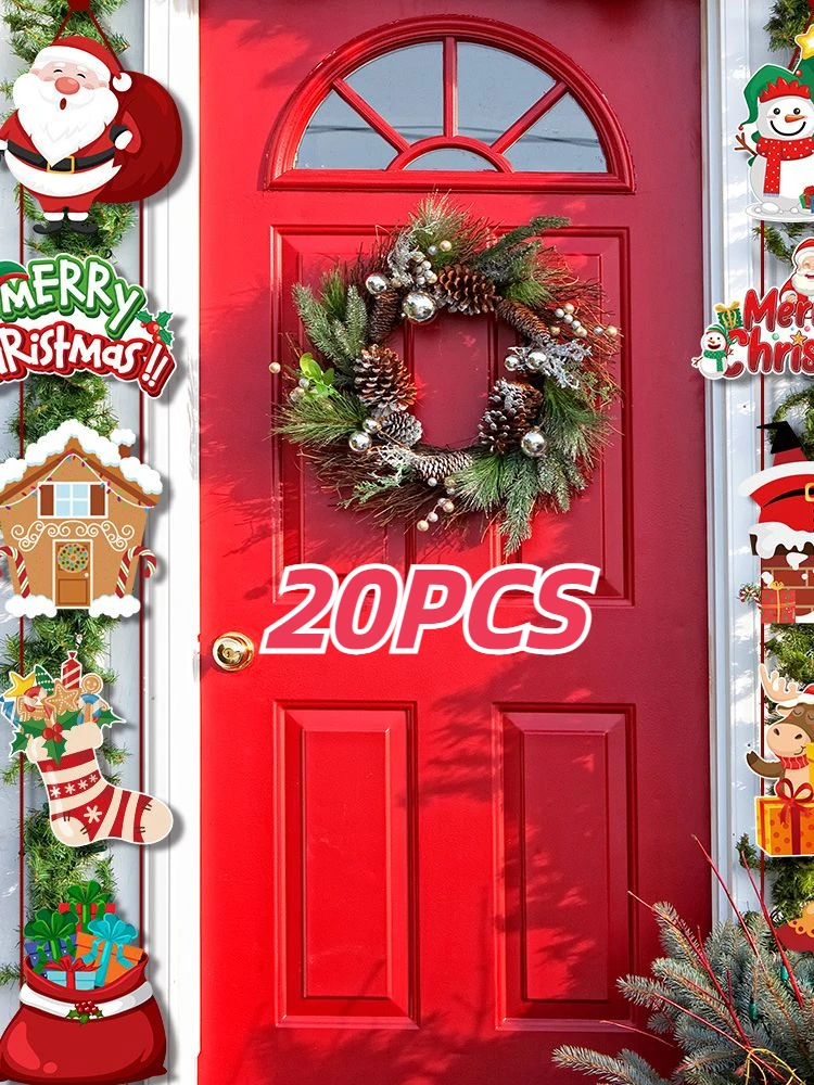 2023 Christmas Holiday Party Decoration Door Decoration Santa Claus Snowman Moose Hanging Banner Couplet Christmas Decorations