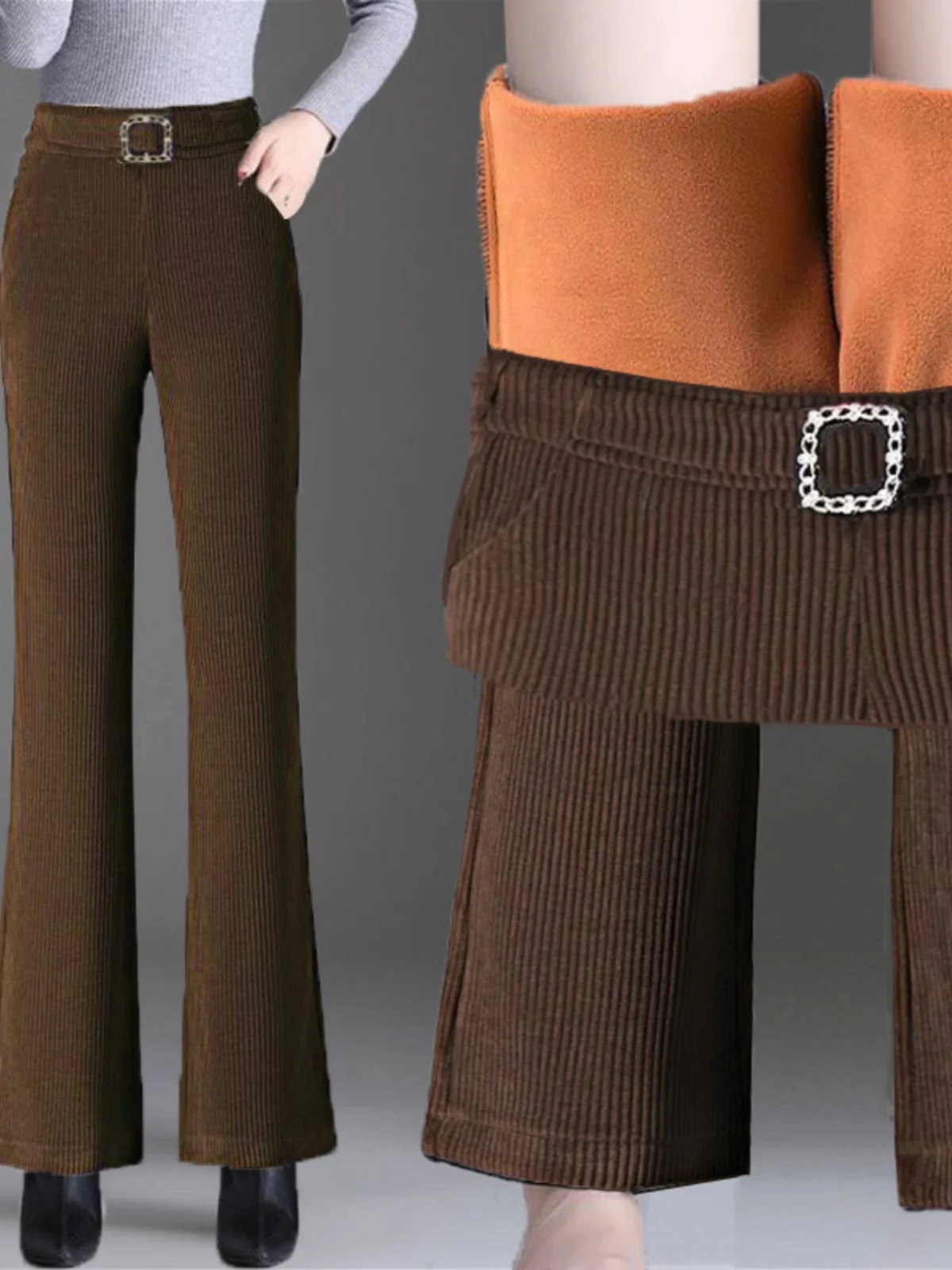 

Брюки-клеш из вельвета с высокой талией, утепленные, осенне-зимние, женские, прямые, больших размеров, утягивающие, теплые, модные брюки для мам