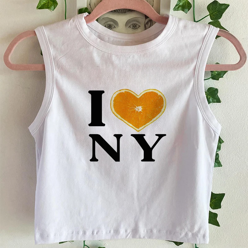 Sexy Meisjes Streetwear Harajuku Vrouwen T-shirt I Love NY Brief Print Crop Tops Slanke Korte Mouw Y2K Mode 2000s Schattige Baby Tees