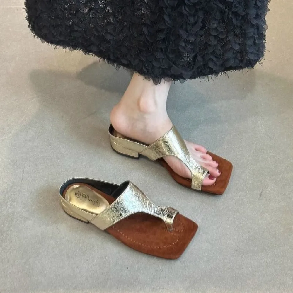 Women Wedges Slides Sandals Real Leather Flip Flops Mid Heels Summer Shoes 2024 Casual Daily Home Slippers New 35-40