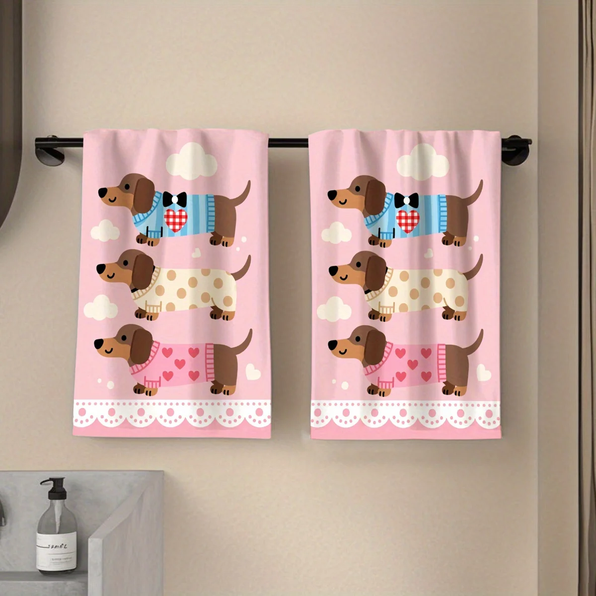 Pack of 2, kitchen towel, single-sided print, rectangle, cartoon authentic dog 2D pattern