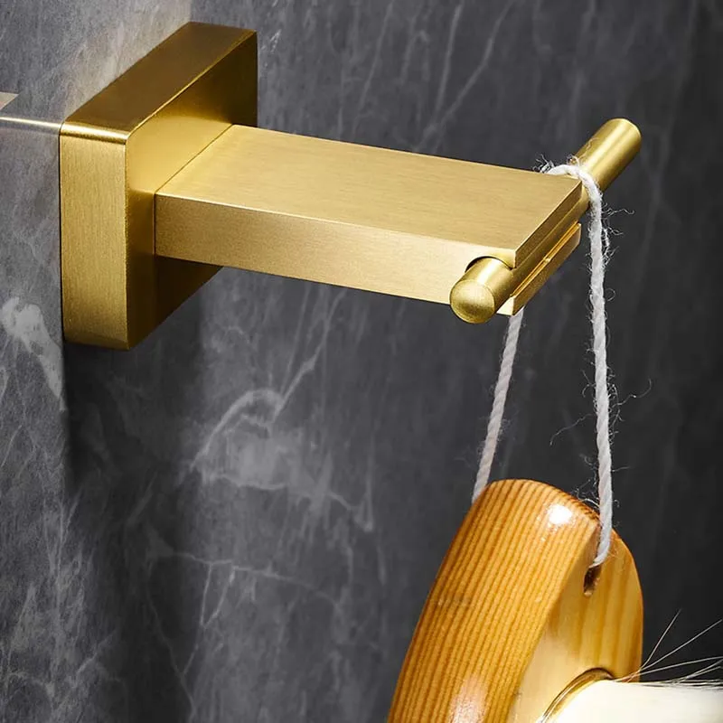 Modern minimalist 100% Brass Bathroom Clothes Hook Coat Hooks Towel Hook Brushed Gold Single Robe Hook Hanger Wall