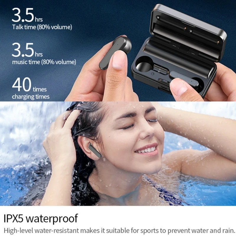 Écouteurs sans fil V5.2 S20, oreillettes stéréo HiFi, résistants à sueur