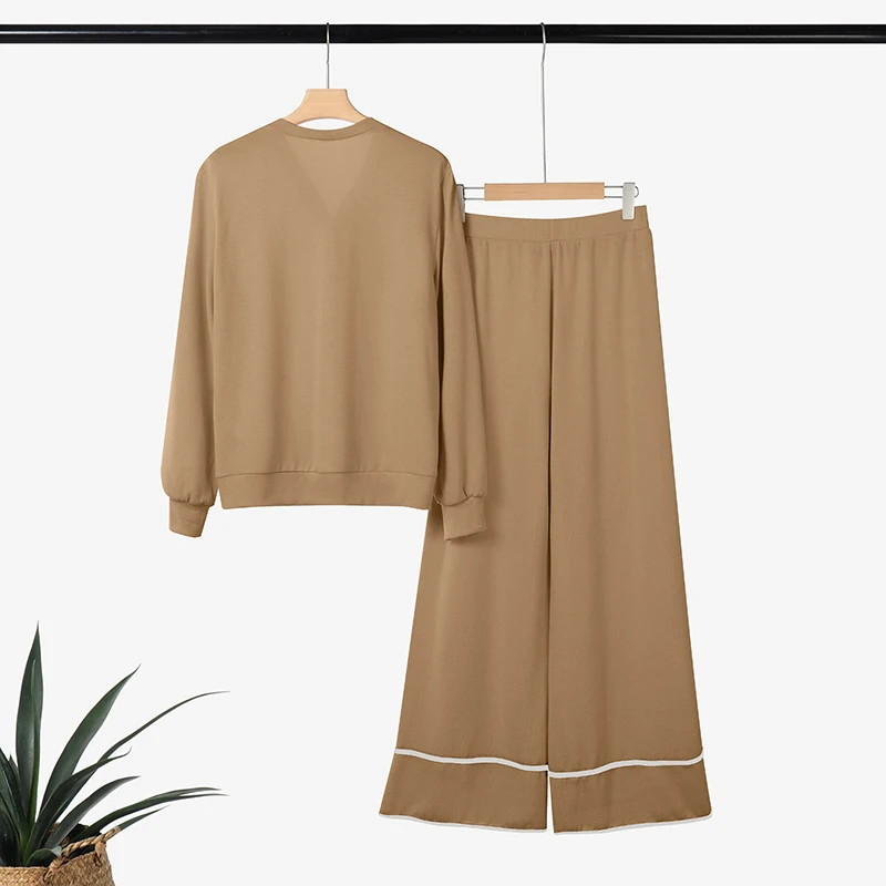 ZANZEA Autumn Women Fashion Pant Sets Long Sleeve V-Neck Shirts and Long Wide Leg Pants Casual Loose 2pcs Elegant 2 Piece Outfit