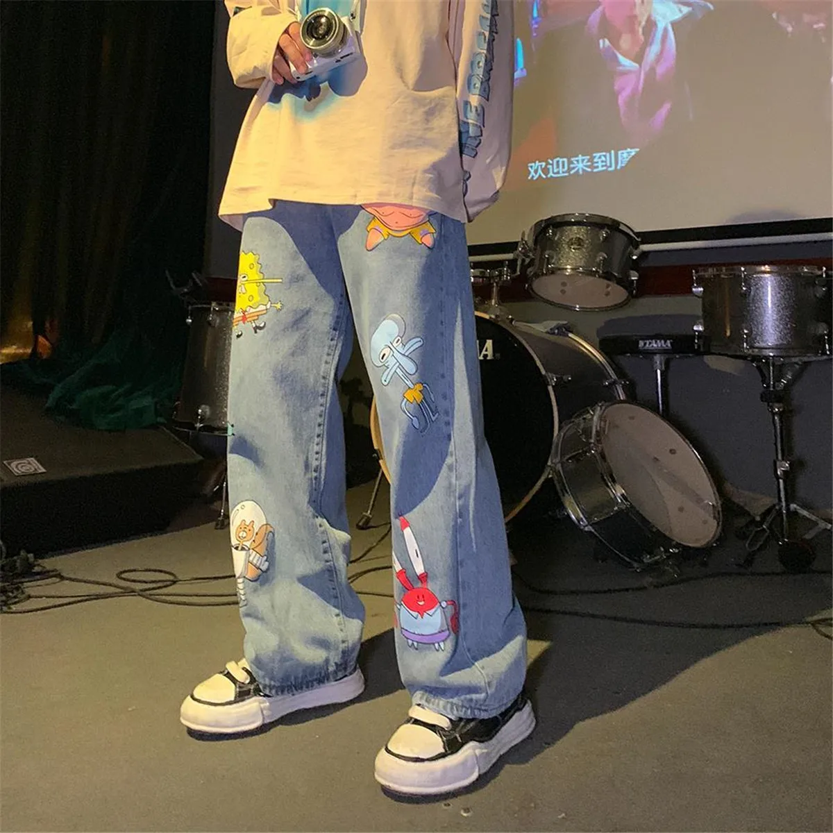 Cute Cartoon Jeans Harajuku High Street Baggy Pants Streetwear Girl Fashion Straight Autumn Kawaii Couple Anime Sweatpants Femme