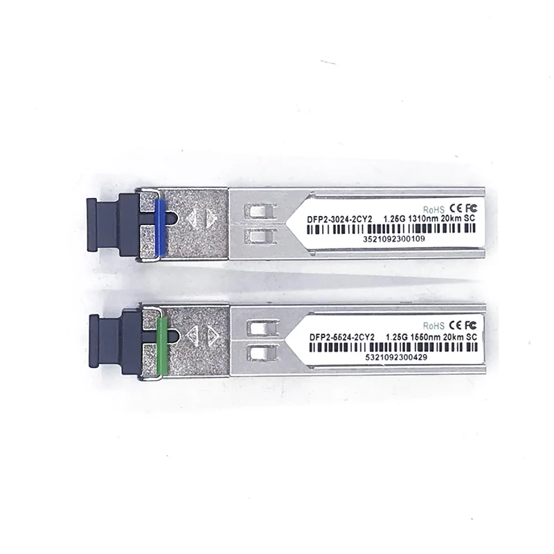 2PCS 1 pair  1.25G 20km SFP Optic Transceiver  1550/1310nm SC single fiber Module For OLT/ Switch