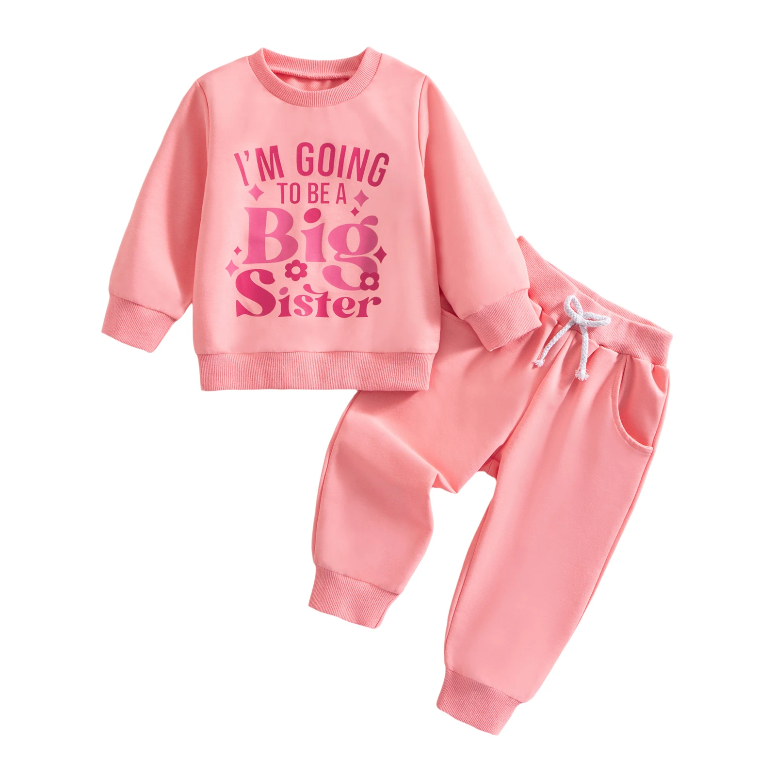 

Baby Girl Fall Outfits Letter Floral Print Long Sleeve Round Neck Pullover Elastic Waist Solid Pants 2 Pcs Set