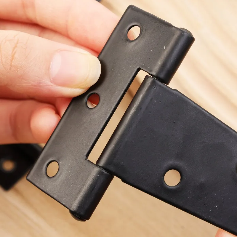 5/1Set Cerniere in ferro a forma di T Cerniere per cancelli per porte nere resistenti Cerniera per cinghia per stanza del fienile con viti Staffa per scheda hardware