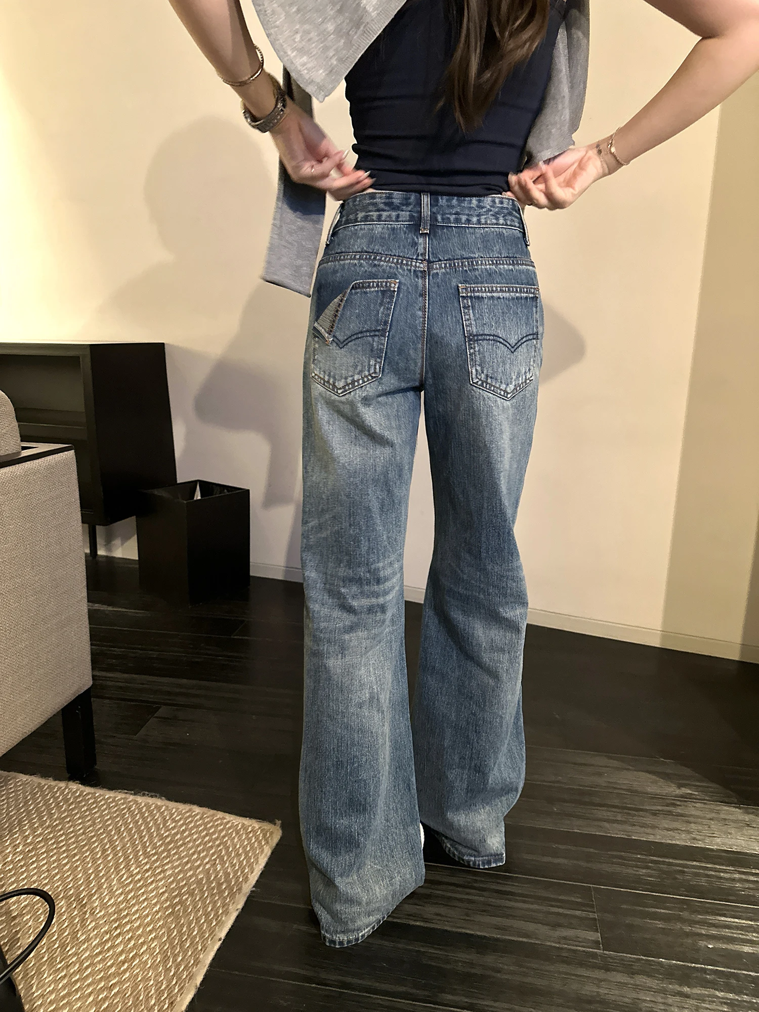 

Waed Blue Straight Leg Jeans Women's Casual Loose Slimming Long Pants Commute Sle Cotton Blend Zipper Fly