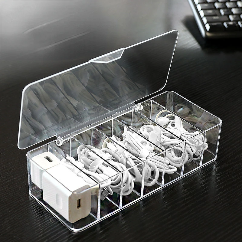 

Transparent Plastic Cable Organizer, Storage Box, Headphone Wire Organizers, Home Organization, 8 Grid