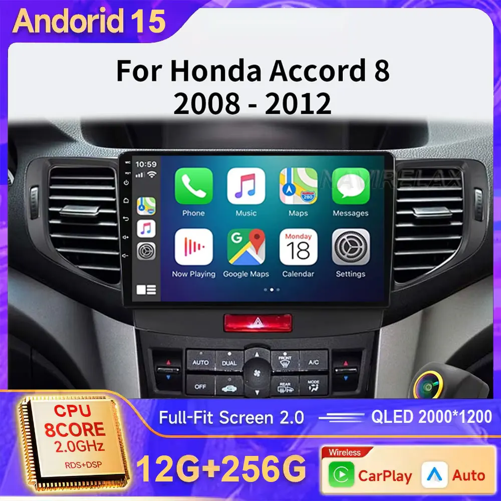 أندرويد 15 لهوندا أكورد 8 2008 - 2012 Carplay Auto 5G + WIFI نظام تحديد المواقع راديو السيارة الملاحة الوسائط المتعددة مشغل فيديو ستيريو BT DVD #5