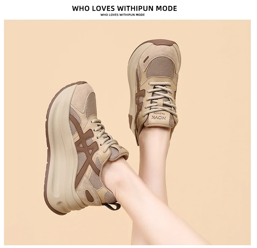 New Arrival 2026 Spring Chunky Sneakers Women's Thick Bottom Casual Mesh Shoes 8CM High Platform Breathable Sports Dad Shoes