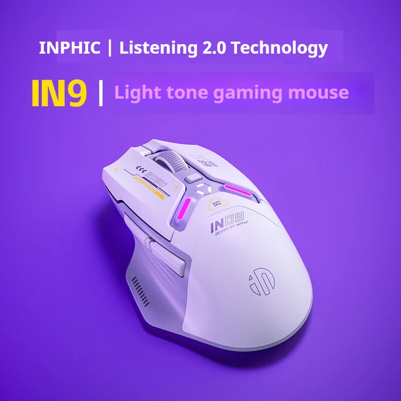 

INPHIC IN9 Wireless Bluetooth Gaming Mouse Three-mode Ergonomic Macro RGB PUBG/LOL/CSGO Desktop Notebook Universal 10000DPI