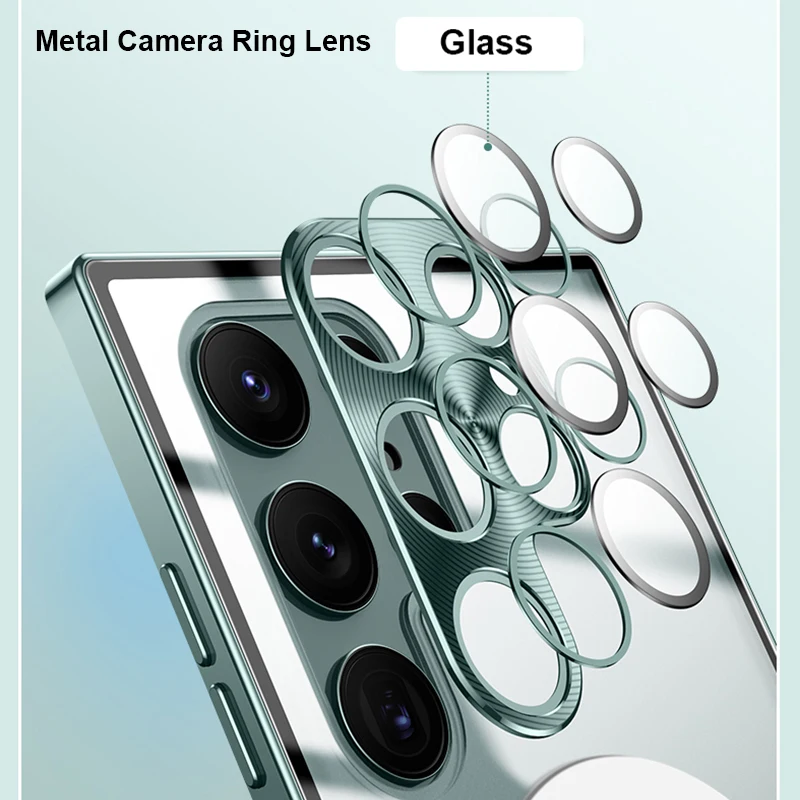 Magnetic Wireless Charging Case For Samsung Galaxy S22 Ultra S23 S24 Plus 1 S20 FE Metal Bumper Aluminum Transparent Phone Cover