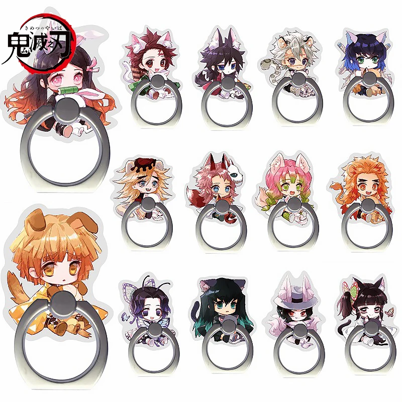 1pcs Demon Slayer Cartoon Cell Phone Holder Cute Action Figures Acrylic Tanjirou Kyoujurou Nezuko Cell Phone Ring Holder Gifts - view 2