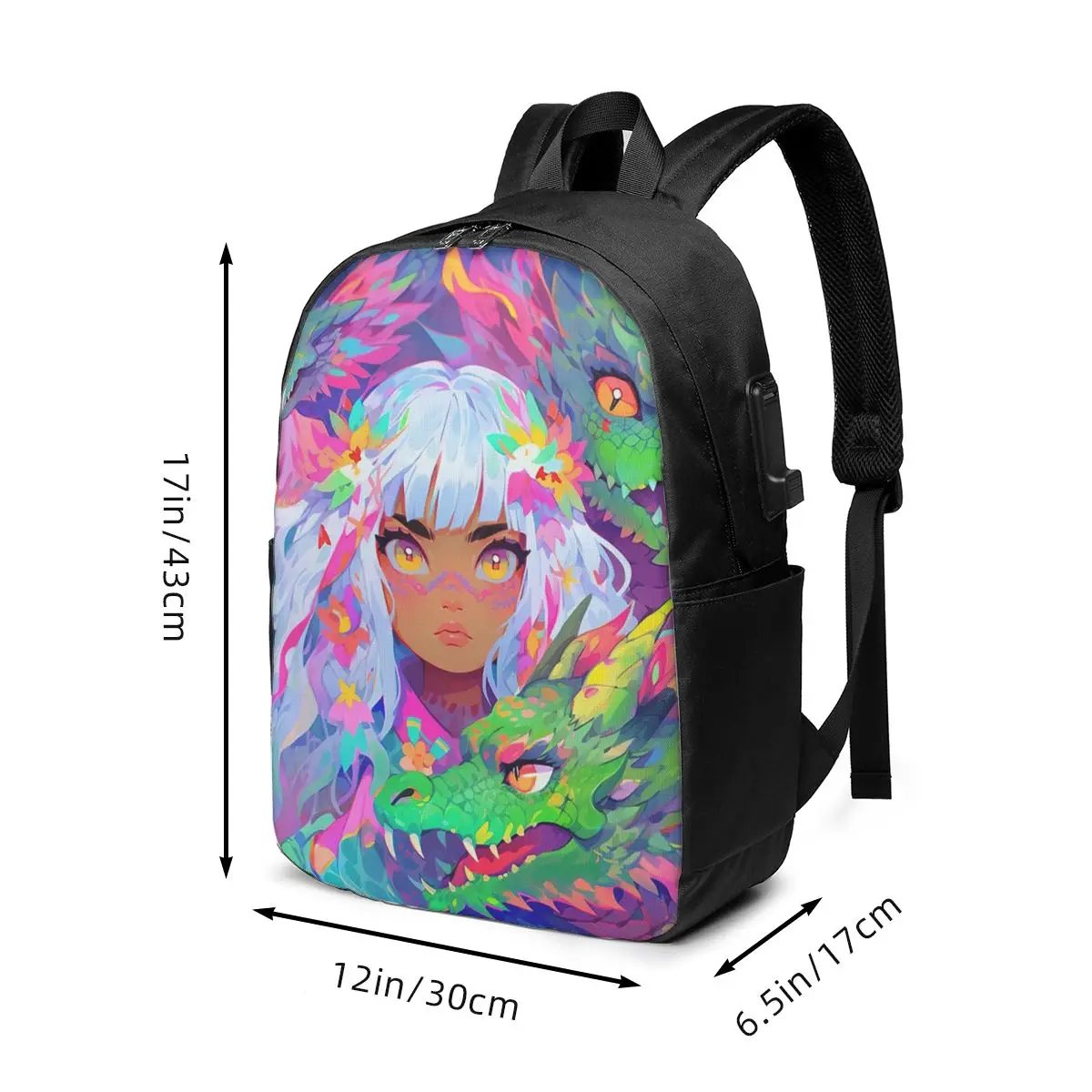 Cartoon Girl And Green Dragon Anime Backpack Travel Notebook Bag Computer College Student School Bag Laptop Shoulder Bags