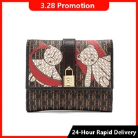 Cartera Corta Simple para Mujer CH, Ultra Delgada, Mini, de Cuero PU, Marca de Lujo, Moderna, con Clip para Tarjetas de Crédito