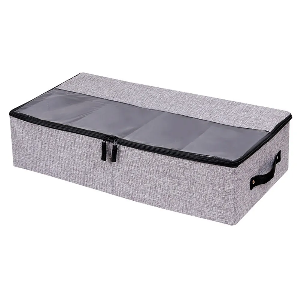 Foldable Dark Grey Shoes Storage Box Dustproof Underbed Organizer with Clear Window Handles Removable Compartments for Blanket view 6