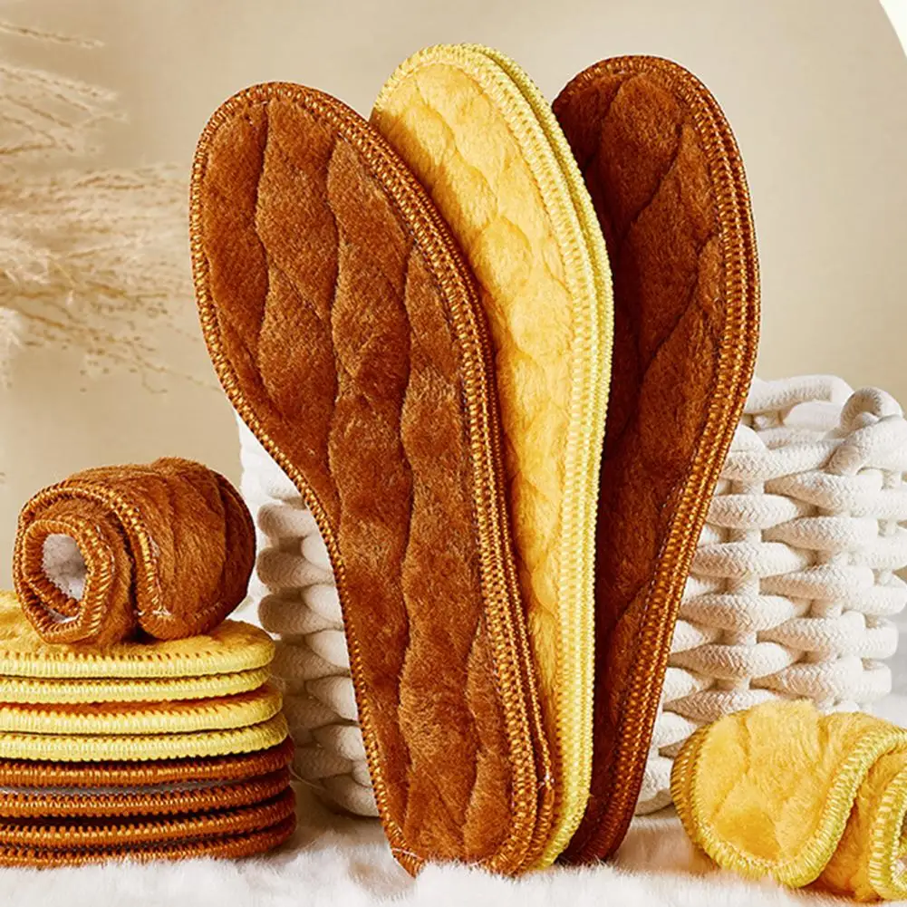 Temperature Locking Insoles 5 Pairs Warm Winter Insoles Fleece Lined Anti-slip Shoe Inserts Thick Plush Footbed for Weather
