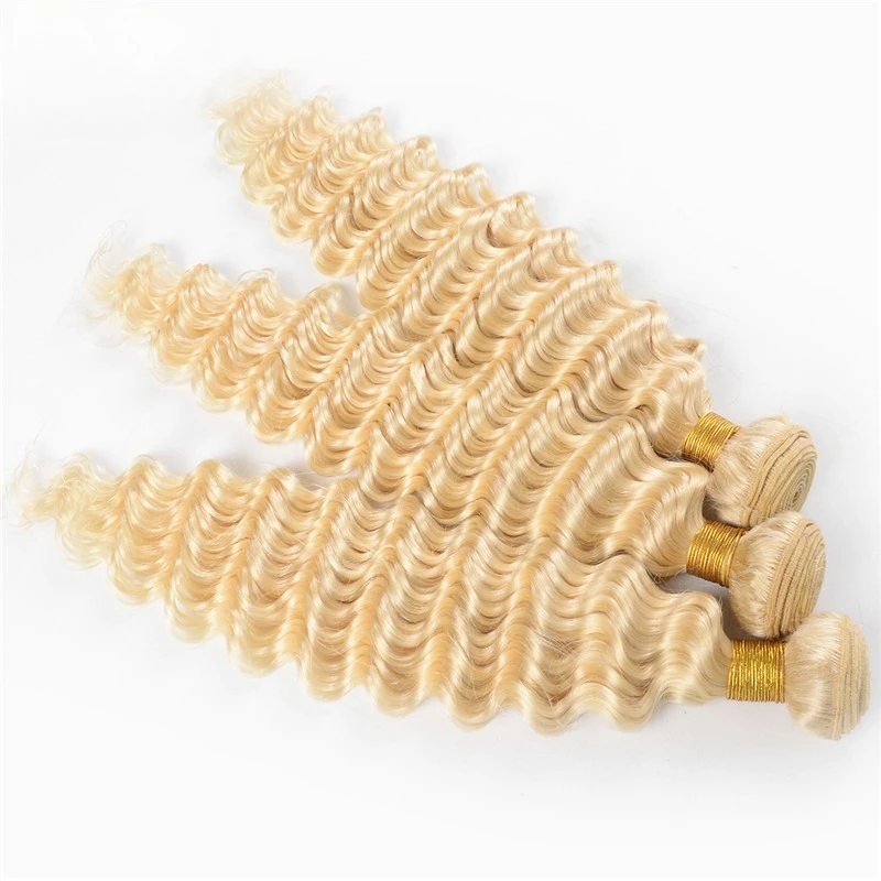 2/3 قطعة شعر بشري مموج عميق 613 حزم شقراء مع دانتيل أمامي 13x4 100% شعر عذراء برازيلي غير معالج درجة 12A 100 جرام/قطعة