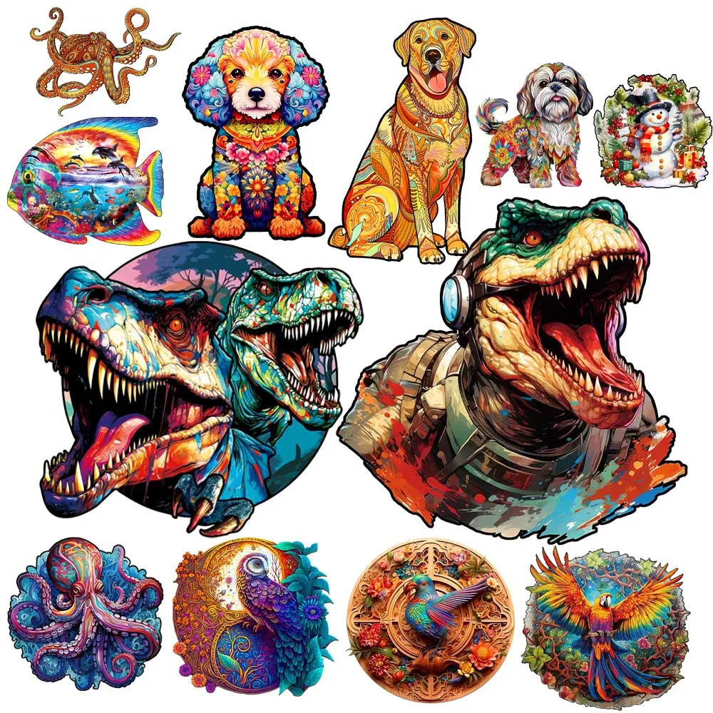 

Собака, птица, деревянные головоломки с животными, высококачественные пазлы с динозаврами, игрушки для мозжек для детей и взрослых, мотоциклетно, сложная деревянная головоломка