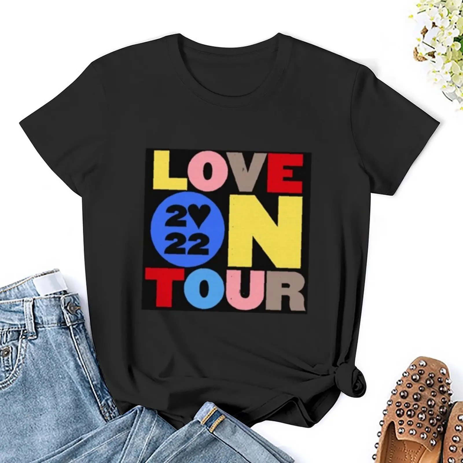 Amor feminino em turnê camiseta cropped, roupas hippie, tops de verão, 2022