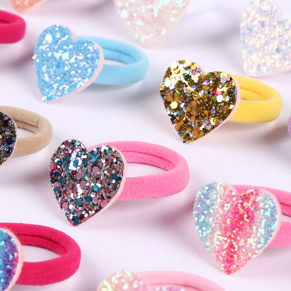 

14 Pcs Sequin Hair Tie Elastic Sequins Ties Heart Ropes Girls Hairbands Women Accessories