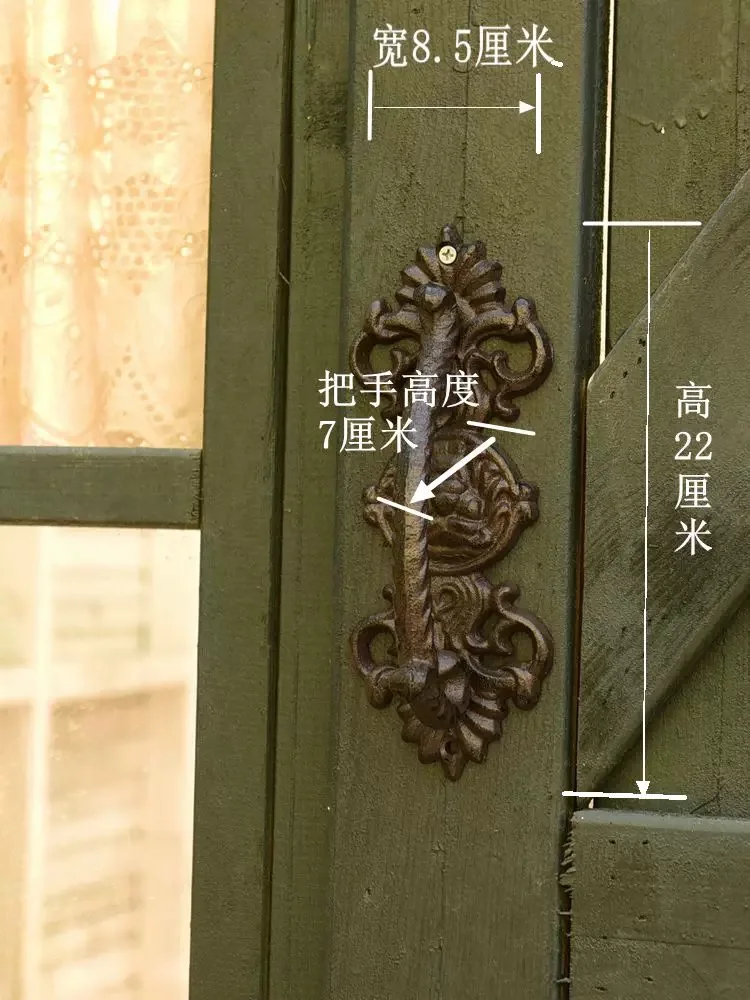 Uchwyt do drzwi z żeliwa w stylu vintage, antyczny ozdobny uchwyt, montaż ścienny, 22 x 8,5 cm, ze śrubami montażowymi, tradycyjny wzór