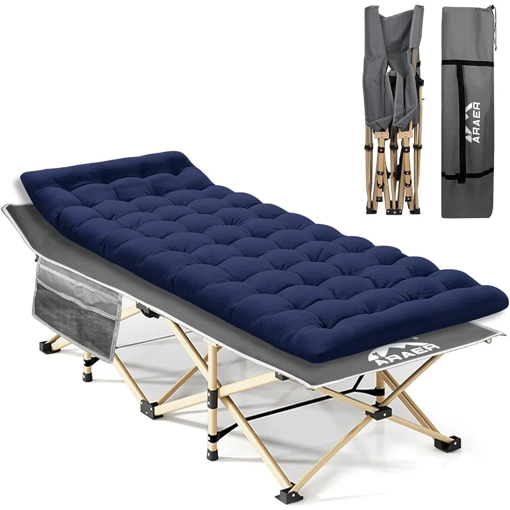 Camping Cot with Mattress, 450LBS(Max Load), Portable Folding Outdoor Bed with Carry Bag for Adults Kids, Heavy Duty Cot